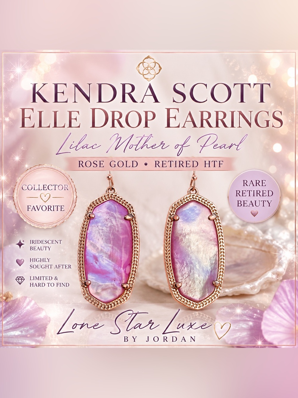 Kendra Scott Elle Earrings in Lilac MOP – Rose Gold – Retired-HTF-Collector FAV